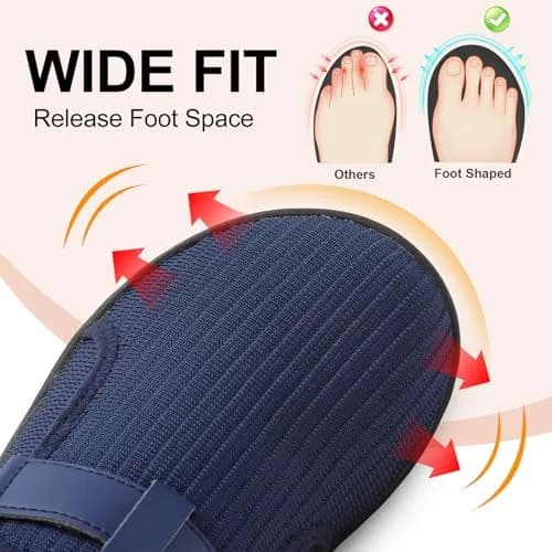 Spesoul Wide Womens Walking Shoes Adjustable Diabetic Shoes Breathable Zero Drop Barefoot Shoe 9.5 Navy thumbnail 3