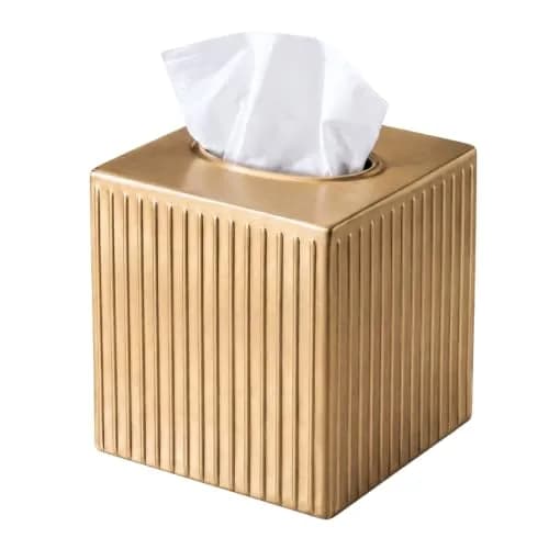 Monarch Abode Brushed Gold Metal Square Tissue Box Cover | Decorative Bathroom Accessory for Modern Home Decor thumbnail 1