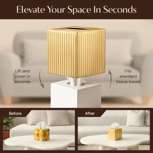 Monarch Abode Brushed Gold Metal Square Tissue Box Cover | Decorative Bathroom Accessory for Modern Home Decor thumbnail 6