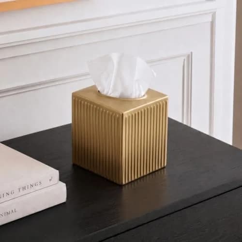 Monarch Abode Brushed Gold Metal Square Tissue Box Cover | Decorative Bathroom Accessory for Modern Home Decor thumbnail 8