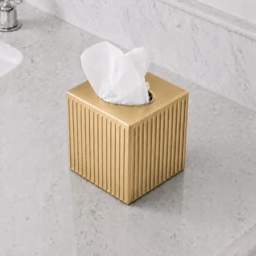 Monarch Abode Brushed Gold Metal Square Tissue Box Cover | Decorative Bathroom Accessory for Modern Home Decor thumbnail 9