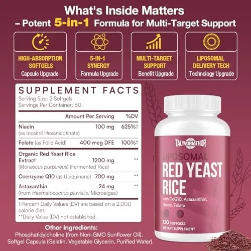Talyvorlathor Liposomal Red Yeast Rice 1200mg with CoQ10 & Astaxanthin thumbnail 8