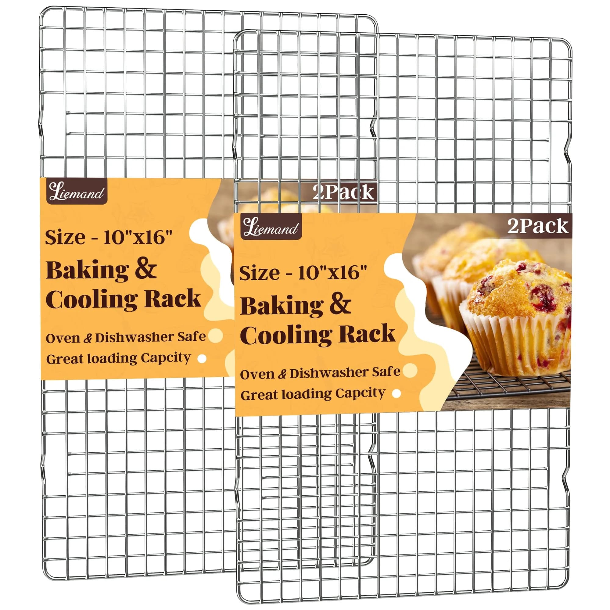 LIEMAND 2 PCS Grid Wire Baking Cooling Racks 25cm x 40cm (10" x 16") | Oven Safe Stainless Steel Cooling Rack for Baking & Roasting