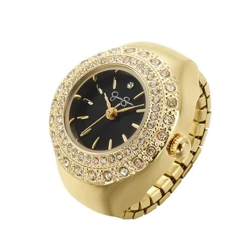 Jessica Simpson Women's Gold Adjustable Ring Watch – Crystal Bezel, Quartz Analog Mini Dial, Stretch Band Fashion Jewelry Accessory thumbnail 1