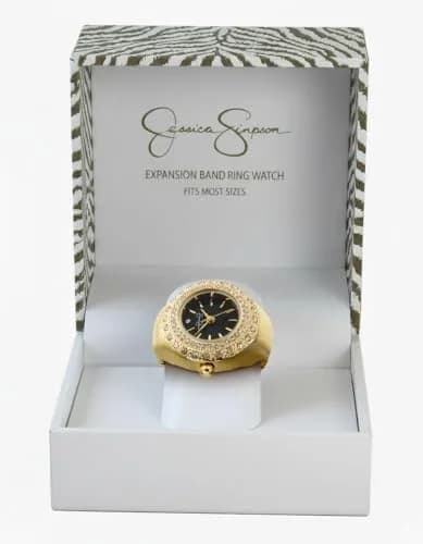 Jessica Simpson Women's Gold Adjustable Ring Watch – Crystal Bezel, Quartz Analog Mini Dial, Stretch Band Fashion Jewelry Accessory thumbnail 9