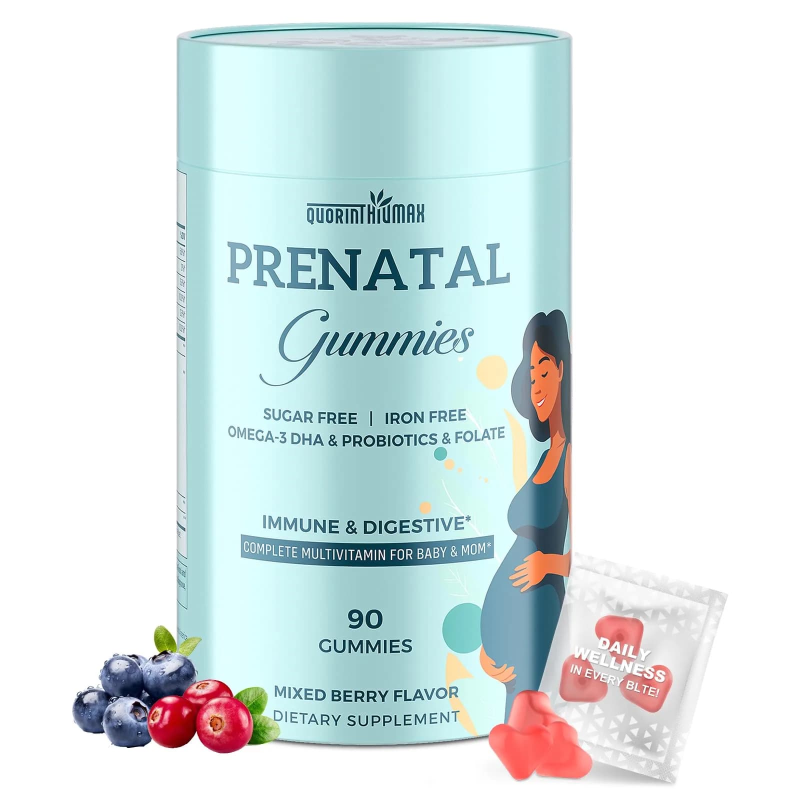 Quorinthiumax Prenatal Gummies Sugar Free 90 Count | Vegan, DHA & Probiotics Support for Expecting Moms - main product image