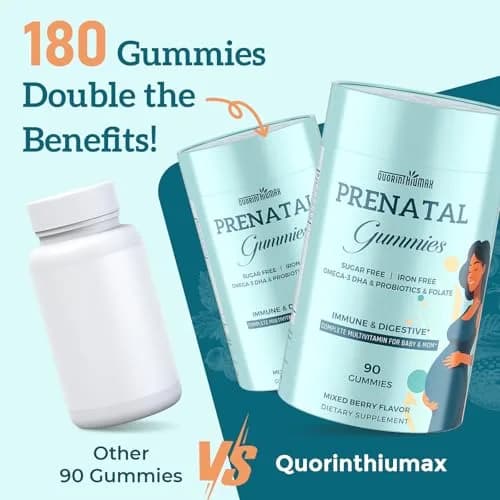 Quorinthiumax Prenatal Gummies Sugar Free 90 Count | Vegan, DHA & Probiotics Support for Expecting Moms thumbnail 5