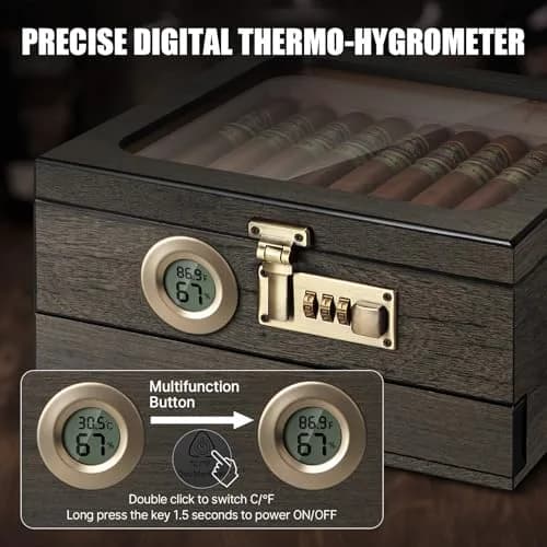 Tesonway Cedar Wood Cigar Humidor with Glass Top & Digital Hygrometer, 20-45 Cigar Capacity | Imported for India thumbnail 4