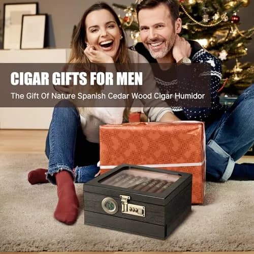 Tesonway Cedar Wood Cigar Humidor with Glass Top & Digital Hygrometer, 20-45 Cigar Capacity | Imported for India thumbnail 9