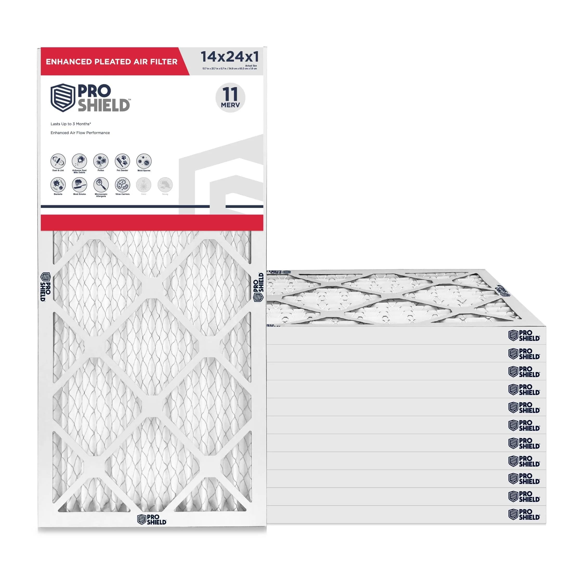 ProShield 18x18x1 MERV 11 Pleated HVAC Air Filter | 12 Pack for Better Indoor Air Quality — 14" x 24" x 1"