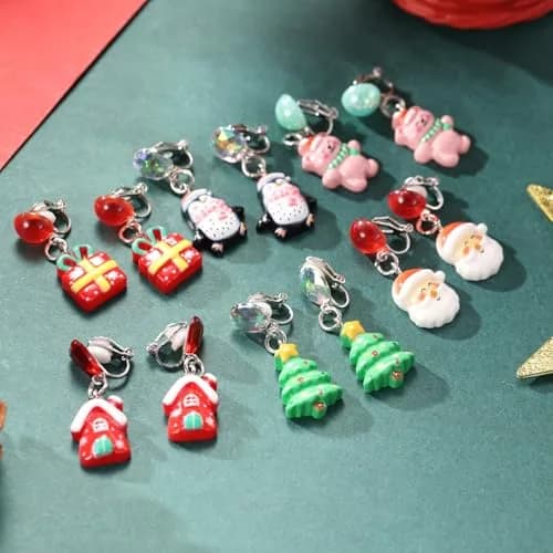 PinkSheep Christmas Clip On Earrings for Little Girls, 6 Pairs | Festive Non-Piercing Holiday Jewelry thumbnail 6