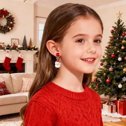 PinkSheep Christmas Clip On Earrings for Little Girls, 6 Pairs | Festive Non-Piercing Holiday Jewelry thumbnail 2