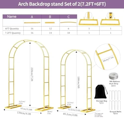 Nisoger Metal Wedding Arch 6 ft & 7.2 ft | Durable Steel Frame for Weddings & Events thumbnail 4