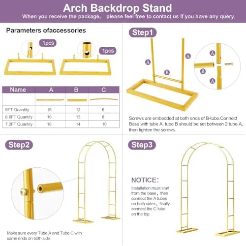 Nisoger Metal Wedding Arch 6 ft & 7.2 ft | Durable Steel Frame for Weddings & Events thumbnail 8