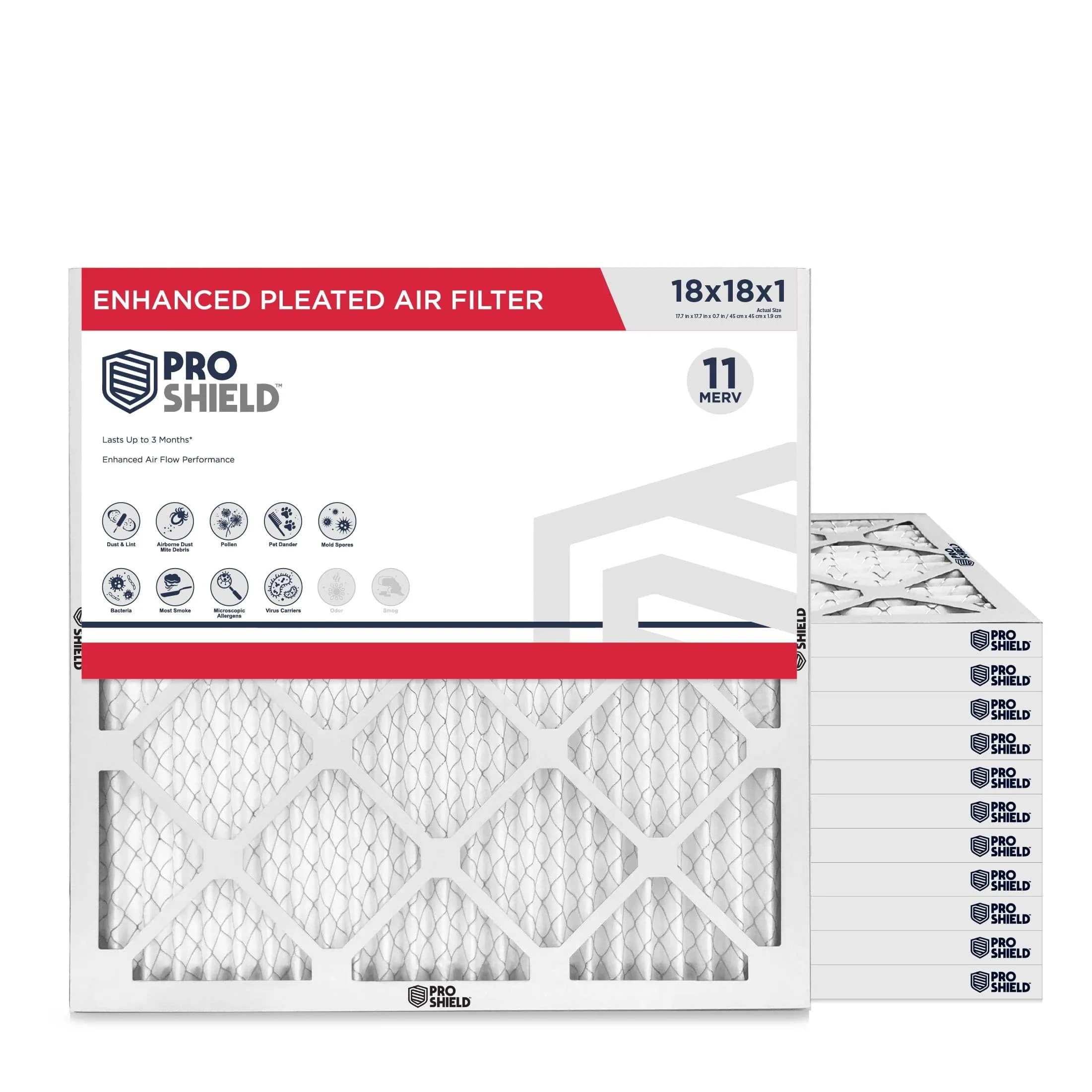 ProShield 18x18x1 MERV 11 Pleated HVAC Air Filter | 12 Pack for Better Indoor Air Quality - main product image