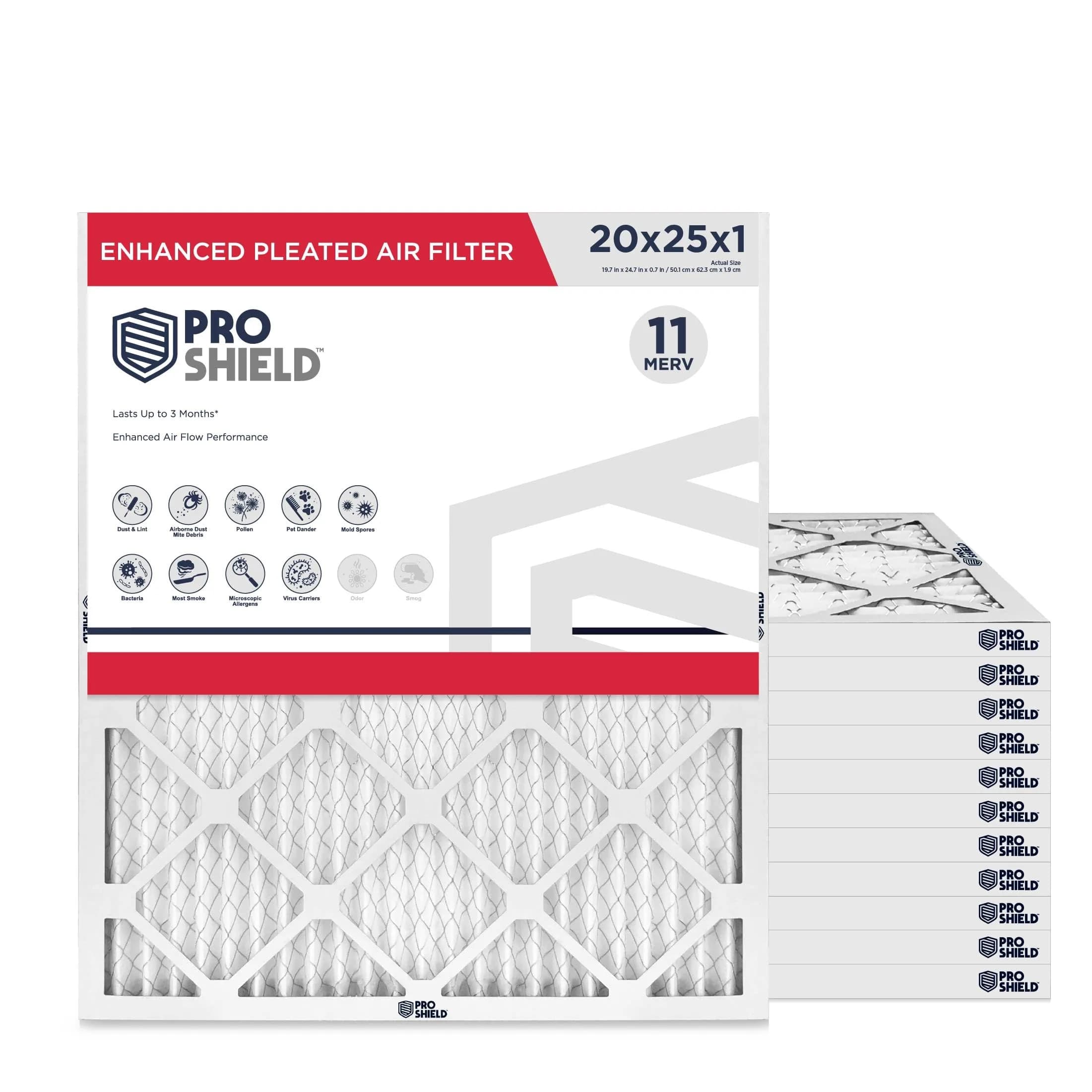 ProShield 18x18x1 MERV 11 Pleated HVAC Air Filter | 12 Pack for Better Indoor Air Quality — 20" x 25" x 1"