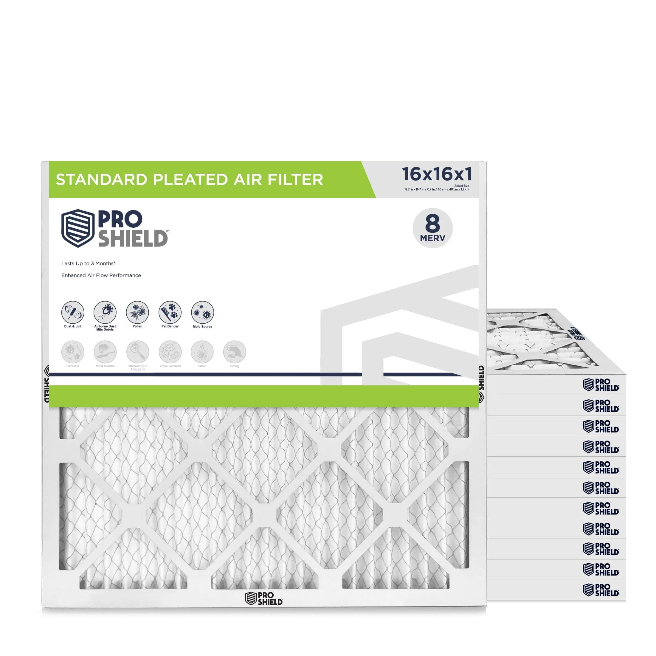 Proshield 18x24x1 MERV 8 HVAC Air Filter | 12 Pack, USA Made, Cost-Effective — 16" x 16" x 1"