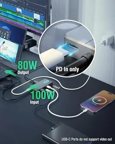 Sabrent USB-C Hub 5-in-1 (HB-TG5P) — 10Gbps, 4K@60Hz HDMI, 80W PD Charging, 2x USB-A, 2x USB-C thumbnail 3