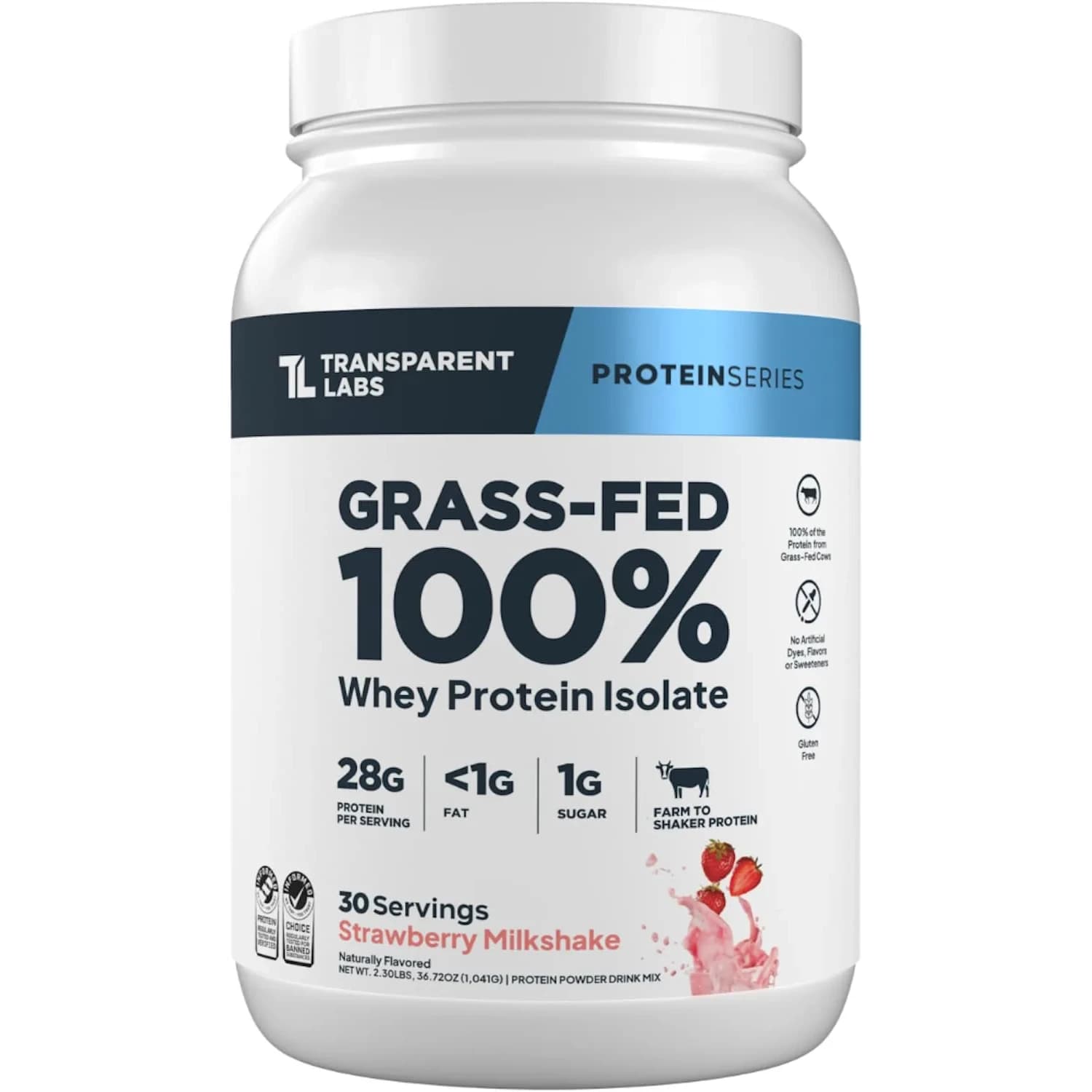 Transparent Labs Strawberry protein powder tub Whey isolate 30 servings