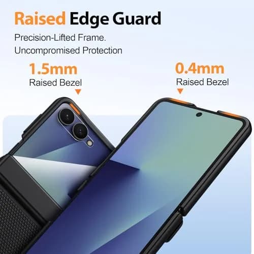 spoovcto for Samsung Galaxy Z-Flip-7 Case: Non-slip Grip 3D Texture & Magnetic Hinge, 9H Glass Screen Protector, Shockproof TPU Cover, Black thumbnail 5