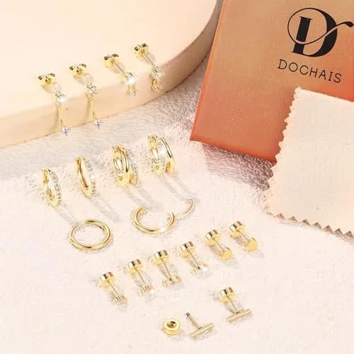 Dochais Gold Cartilage Earrings for Women Hypoallergenic Surgical Steel | Trendy & Safe thumbnail 7