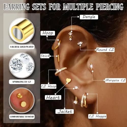 Dochais Gold Cartilage Earrings for Women Hypoallergenic Surgical Steel | Trendy & Safe thumbnail 2