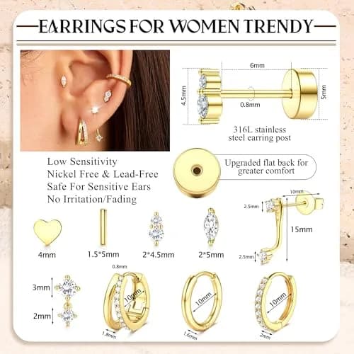 Dochais Gold Cartilage Earrings for Women Hypoallergenic Surgical Steel | Trendy & Safe thumbnail 3