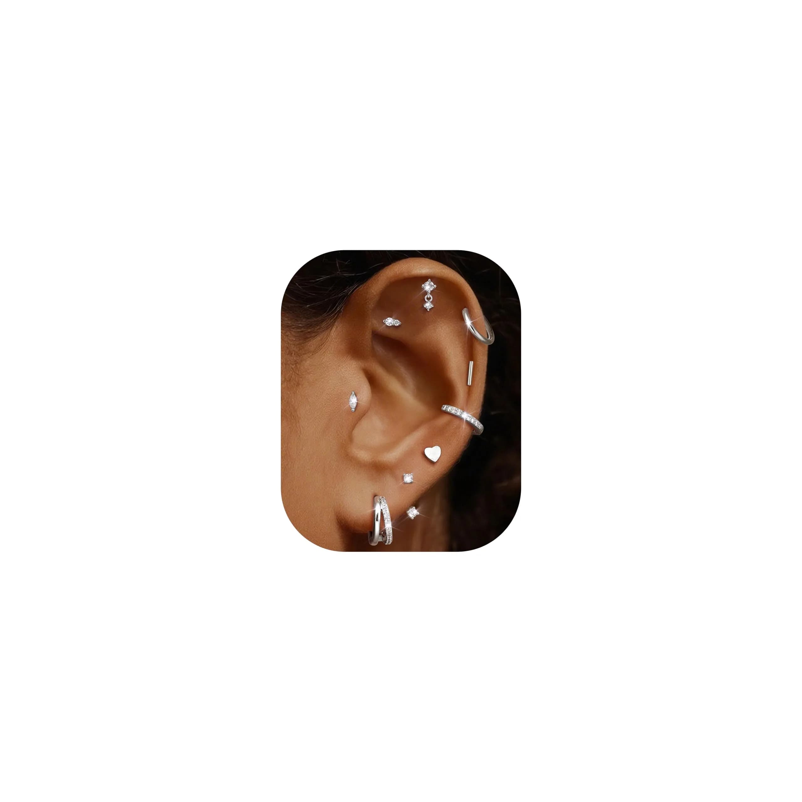 Dochais Gold Cartilage Earrings for Women Hypoallergenic Surgical Steel | Trendy & Safe — Silver
