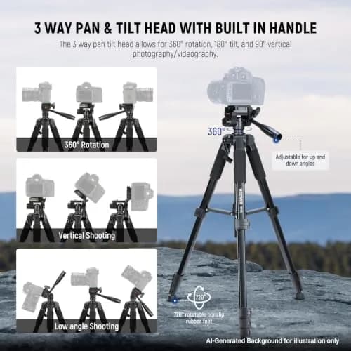 NEEWER Camera Tripod 71'' | Aluminum Lightweight Travel Stand with 3-Way Head thumbnail 3