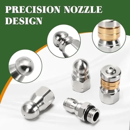 Javneo Sewer Jetter Nozzle Kit 3-Pack Stainless Steel with Rotating, Button Nose, Fixed Models, 1/4” Quick Connect, Up to 5000 PSI thumbnail 4