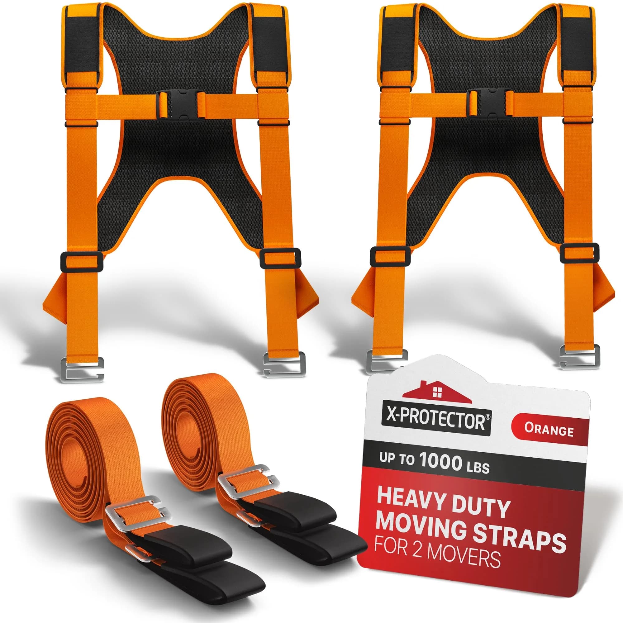 X-Protector Moving Straps 2 Pairs 1000 lb Capacity Nylon Lifting Straps with Sponge Pads | Ergonomic 2-Person System
