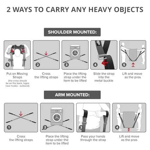 X-Protector Moving Straps 2 Pairs (4 Total) Black Lifting Straps for 2 Movers thumbnail 5