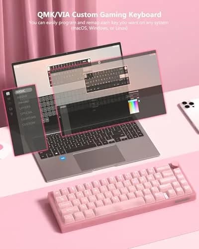 Womier 60% Mechanical Keyboard Pink | QMK/VIA Hot Swappable Gasket Mount RGB Wired Gaming Keyboard with POM Linear Switches (VK66 PRO-Jelly) thumbnail 2