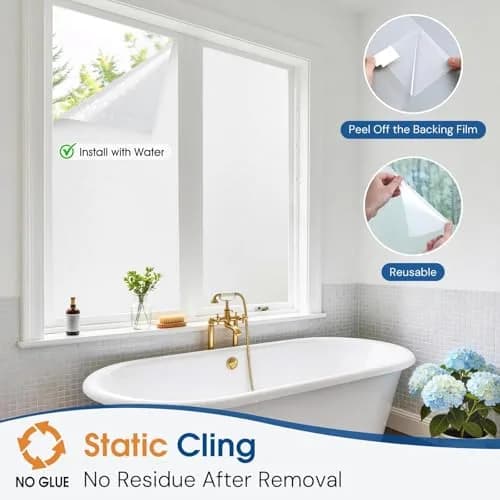 Homein Frosted Glass Window Privacy Film with Tools, Static Cling, Pure | UV Blocking, Reusable & Easy DIY thumbnail 4