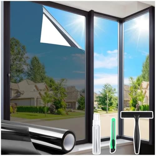 Homein Window Tint for Home with Tools, Black Silver | Static Cling, UV & Heat Reflective Film (23.6" x 157.4") thumbnail 1