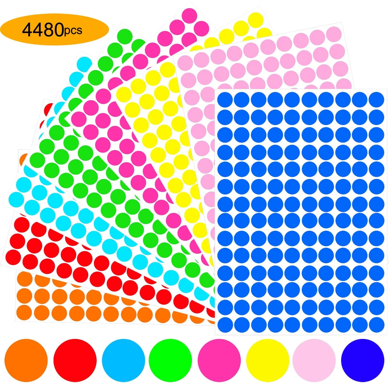 Darfukei Dot Sticker 4480 Pcs, 3/4" Blank Garage Sale Price Stickers, Circle Sticker's, Color-Coding Labels Stickers, Colored Dot Round Markers Sticker for Prices Sale, Coding, Classification, Prioritizing — B-4480 pcs