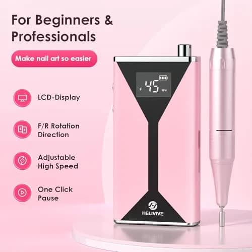 HELIVIVE Professional Electric Nail Drill 45000RPM Cordless Nail File | Portable & Rechargeable, 11 Drill Bits, for Shaping, Polishing & Removing Gel Nails for Salon Home (Pink) thumbnail 7