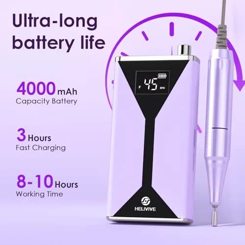 HELIVIVE Professional Electric Nail Drill 45000RPM Cordless Nail File, Purple | Upgraded Motor Boosts Polishing Efficiency 200% thumbnail 3