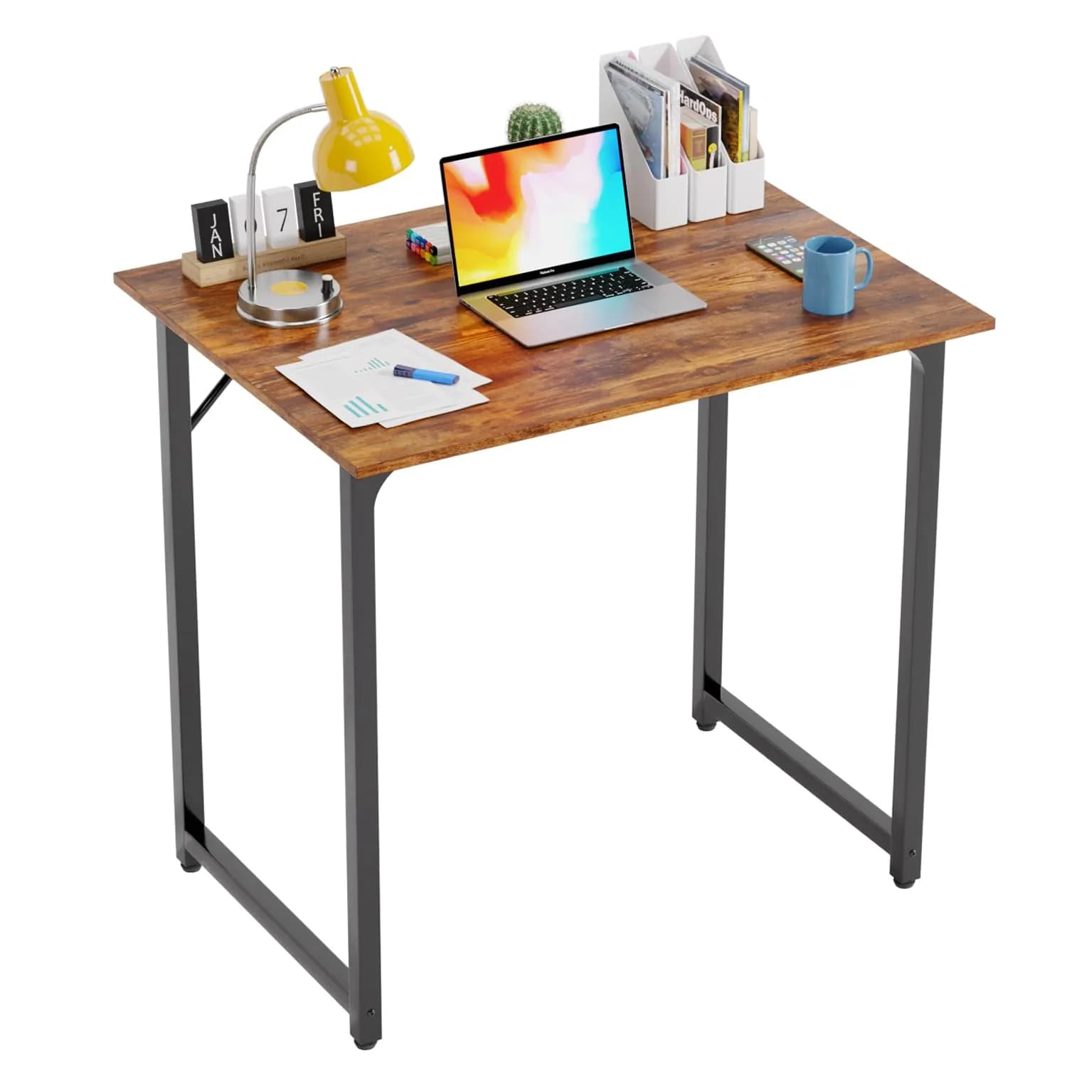 PayLessHere 32 Inch Computer Desk Vintage Style | Sturdy Metal Frame & Wood Top