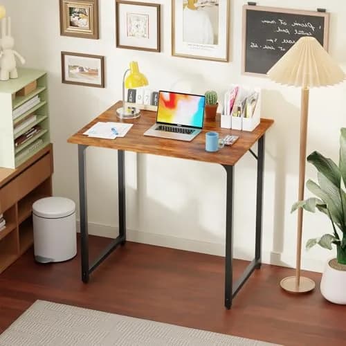 PayLessHere 32 Inch Computer Desk Vintage Style | Sturdy Metal Frame & Wood Top thumbnail 2