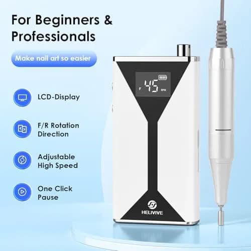 HELIVIVE Professional Cordless Electric Nail Drill 45000RPM | Aluminum Alloy Motor, Type-C Charging, 8-10 Hr Battery thumbnail 7