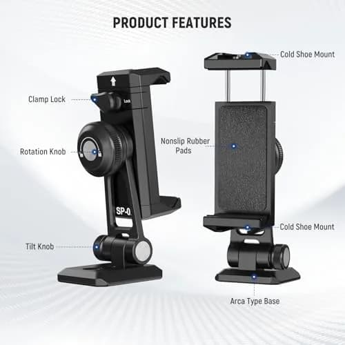 NEEWER SP-02 Phone Tripod Mount Adapter with Arca Type Plate 66-96mm | 360° Rotation, 180° Tilt, Aluminum, Black thumbnail 7