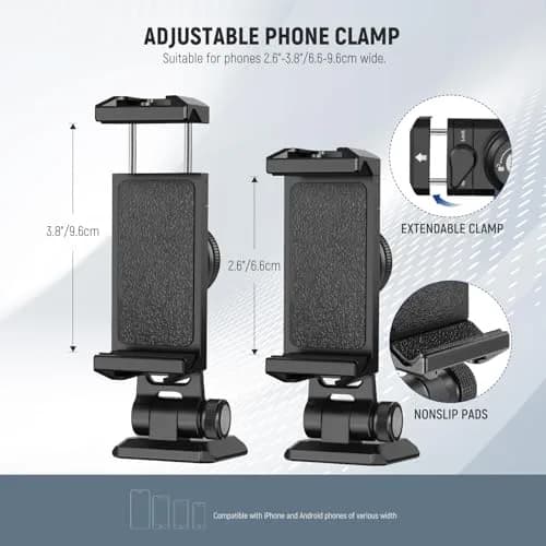 NEEWER SP-02 Phone Tripod Mount Adapter with Arca Type Plate 66-96mm | 360° Rotation, 180° Tilt, Aluminum, Black thumbnail 3