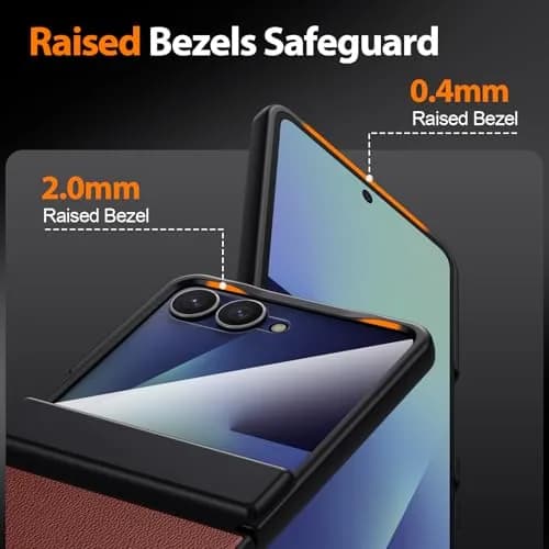 Spoovcto Leather Case for Samsung Galaxy Z Flip 7 | TPU Shockproof | Magnetic Hinge Protection | Brown (1 Case) thumbnail 5