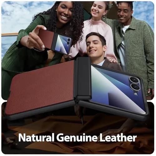 Spoovcto Leather Case for Samsung Galaxy Z Flip 7 | TPU Shockproof | Magnetic Hinge Protection | Brown (1 Case) thumbnail 2