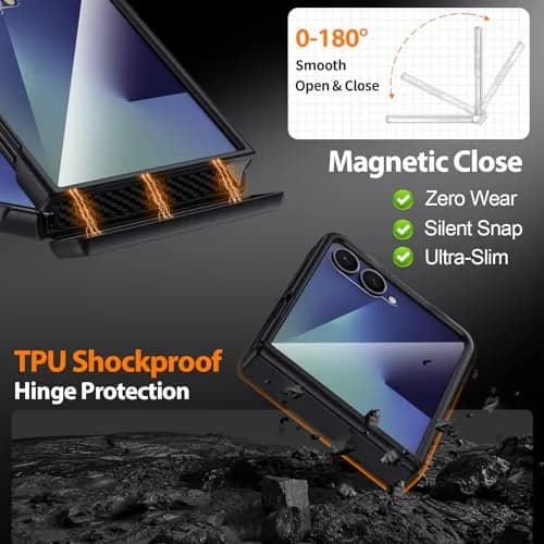Spoovcto Leather Case for Samsung Galaxy Z Flip 7 | TPU Shockproof | Magnetic Hinge Protection | Brown (1 Case) thumbnail 3
