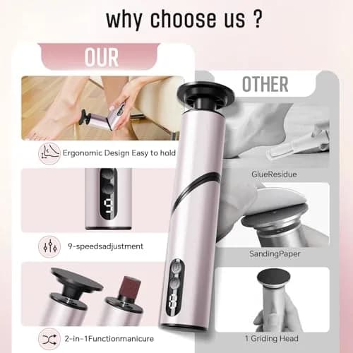 ZHOUMADE Electric Foot Callus Remover 1 Pack | 9-Speed Rechargeable Pedicure Tool thumbnail 6
