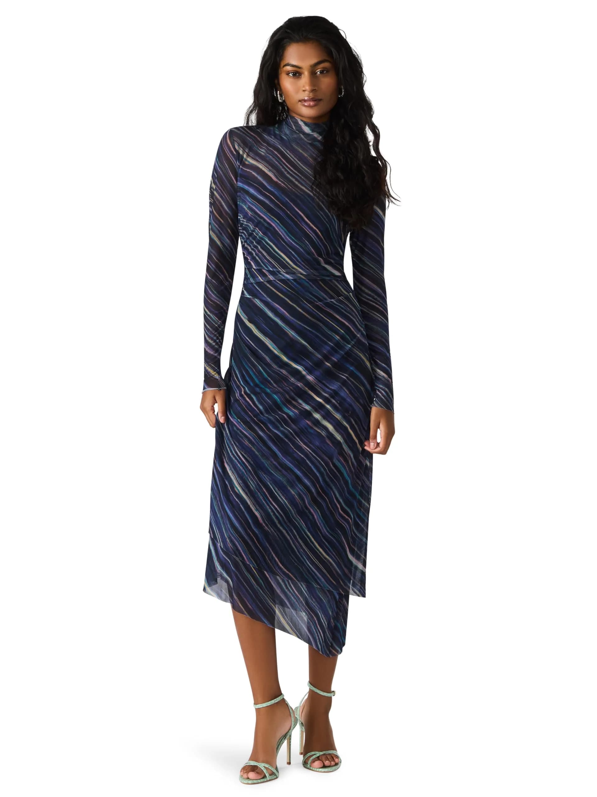 Steve Madden Blare Dress Mid Waist Long Sleeve Pastel Multi | Asymmetrical Hem, Printed Mesh (70-120 chars) - main product image