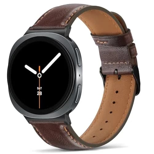 Tasikar Leather Watch Band Compatible with Samsung Galaxy Watch 9 8 40mm 44mm/8 Classic 46mm | Genuine Leather Strap, Dark Brown thumbnail 1