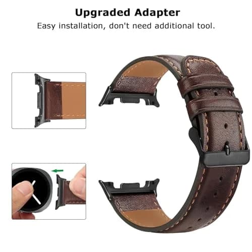 Tasikar Leather Watch Band Compatible with Samsung Galaxy Watch 9 8 40mm 44mm/8 Classic 46mm | Genuine Leather Strap, Dark Brown thumbnail 4